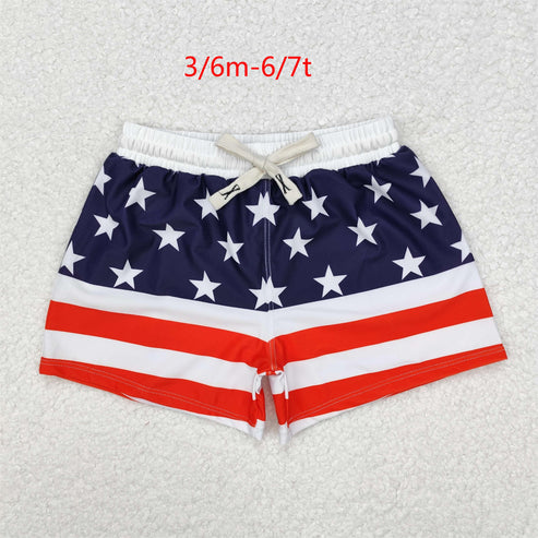 S0188 Five-pointed star red and white stripes dark blue swimming trunks