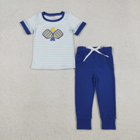 12.3 BSPO0614 Embroidery Baby Boys Stripe Tennis Top Pockets Leggings Clothes Set