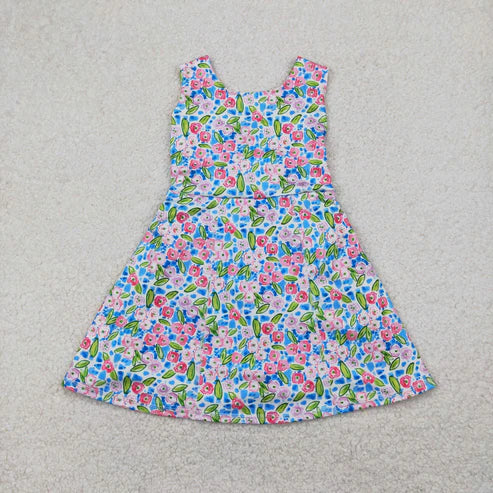4.14  GSD1990 Baby Girls Blue Flowers Sleeveless Athletic Dress
