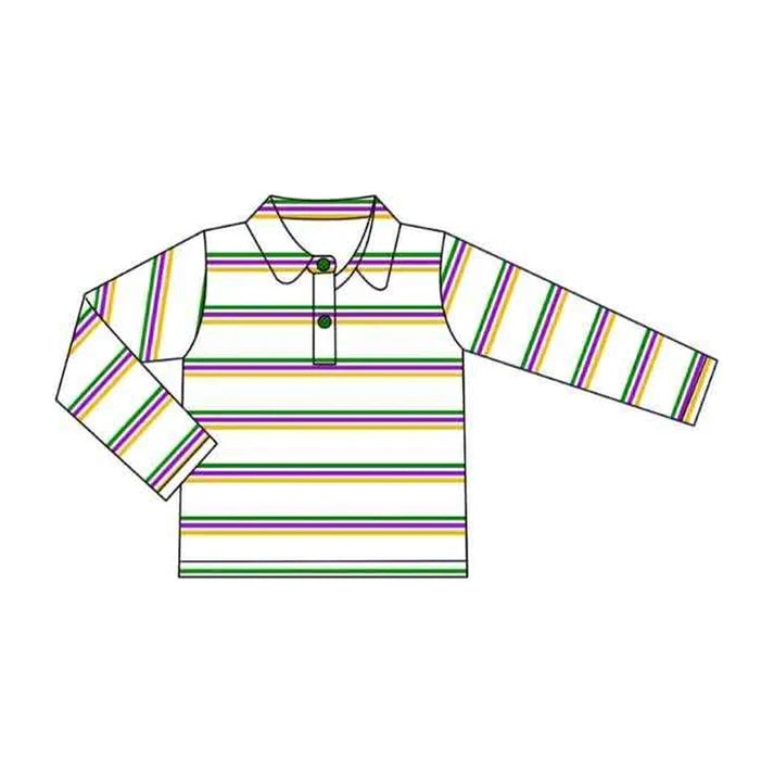 9.25 BT1375 Baby Boys Purple Yellow Green Stripes Button Mardigras Polo Shirts Top Preorder