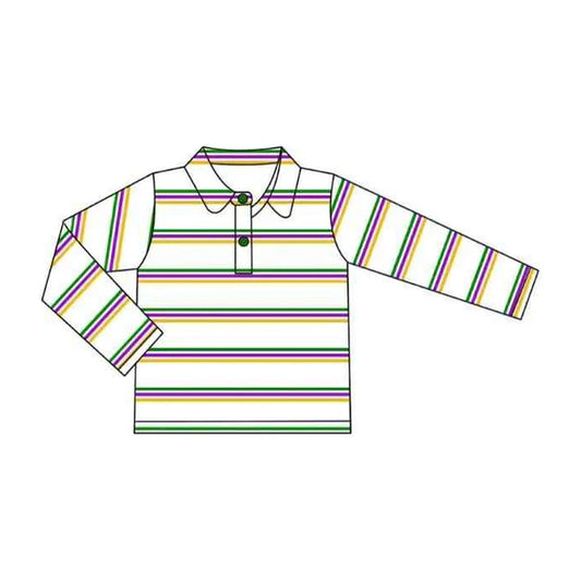 9.25 BT1375 Baby Boys Purple Yellow Green Stripes Button Mardigras Polo Shirts Top Preorder