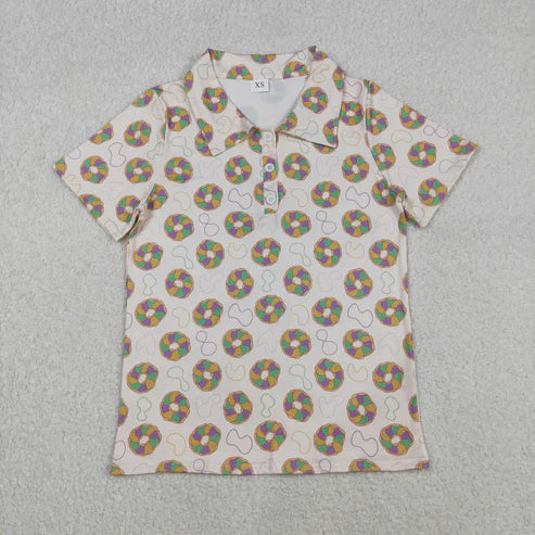 12.3  BT1453 Adult Men Mardigras Donuts Plaid Button Polo Shirts Top