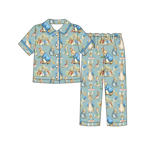 10.2 BSPO0601 Baby Boys Carrots Rabbits Button Top Pants Easter Pajamas Sets Preorder