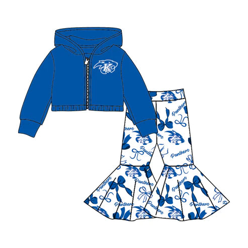 8.11 Custom Moq 5 Baby girls Panthers team hooded shirt bell bottom pants sets