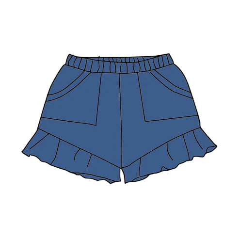 4.12  SS0557 Baby Girls Navy Pockets Summer Cotton Ruffle Short Bottoms Preorder