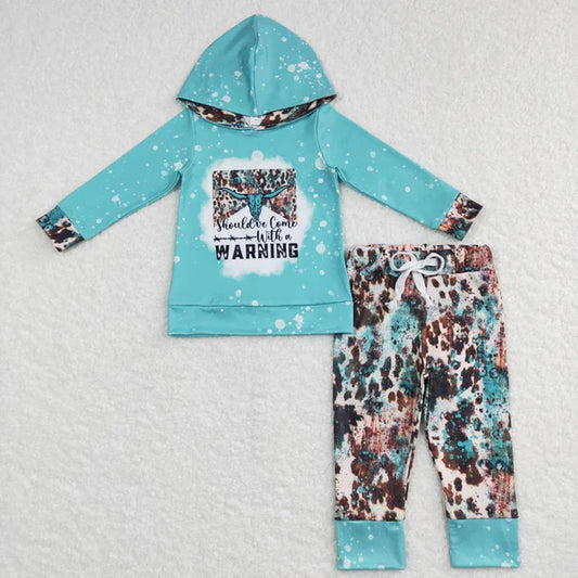 BLP0354 Alpine Cow Head Blue Hooded Long Sleeve Pants Suit