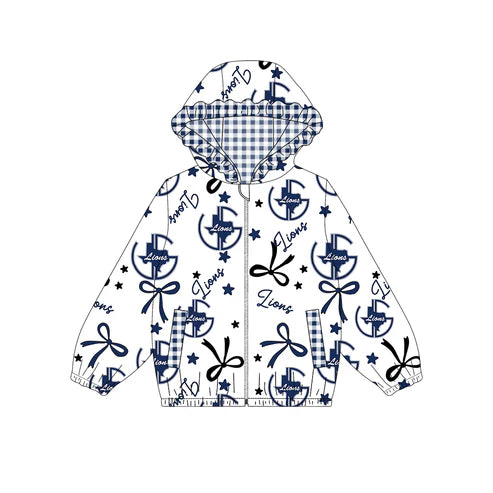 10.9 Custom Moq 5 Baby Girls Blue Lions Team Zipper Hoodies Tops