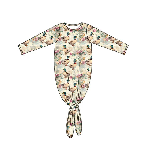 5.10 NB0047 Baby Newborn Long Sleeves Ducks Flowers Print Footed Rompers preorder