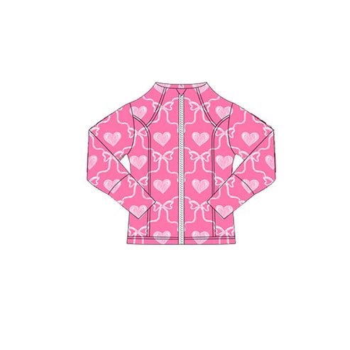 10.27 GT1346 Baby Girls Pink Bows Hearts Plaid Valentine Yoga Zipper Jackets Top Preorder