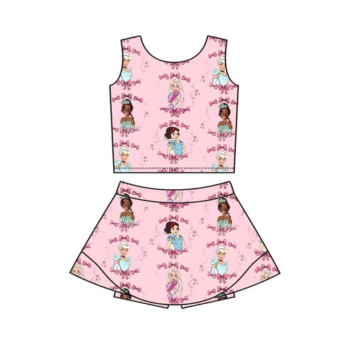 4.3 GSD2336 Baby Girls Sleeveless Princess Bows Top Skort Yoga Set Preorder