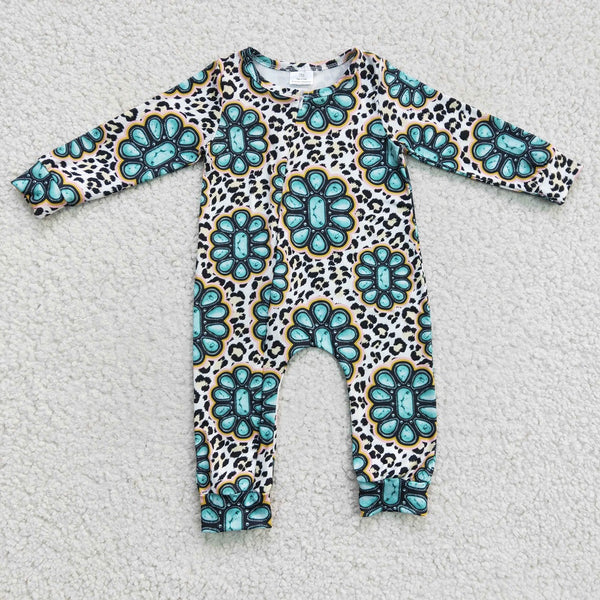 LR0254 Baby Turquoise Zipper Long Sleeve Romper