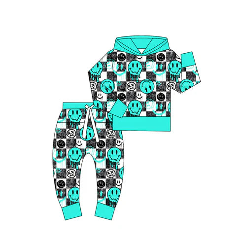 6.10 Custom Moq 3 Baby Kids Halloween Blue Smiles Hoodies Top Pant Set