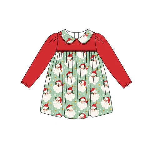 6.6   GLD1091 Baby Girls Red Long Sleeves Santa Stars Knee Length Dresses Preorder