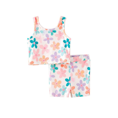 3.22 GSSO2390 Baby Girls Sleeveless Colorful Flowers Top Shorts Set Preorder