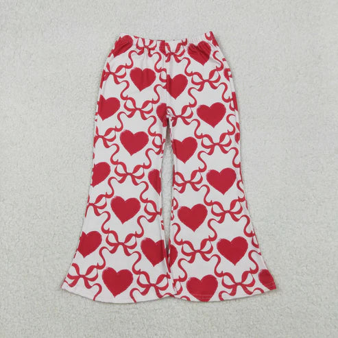 10.22 P0895 Baby Girls Red Bows Hearts Checked Valentine Bell Bottom Pants
