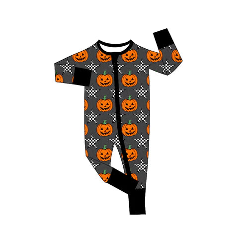 7.26 LR2464 Baby Boys Long Sleeves Plaid Stars Pumpkins Zipper Pant Rompers Preorder