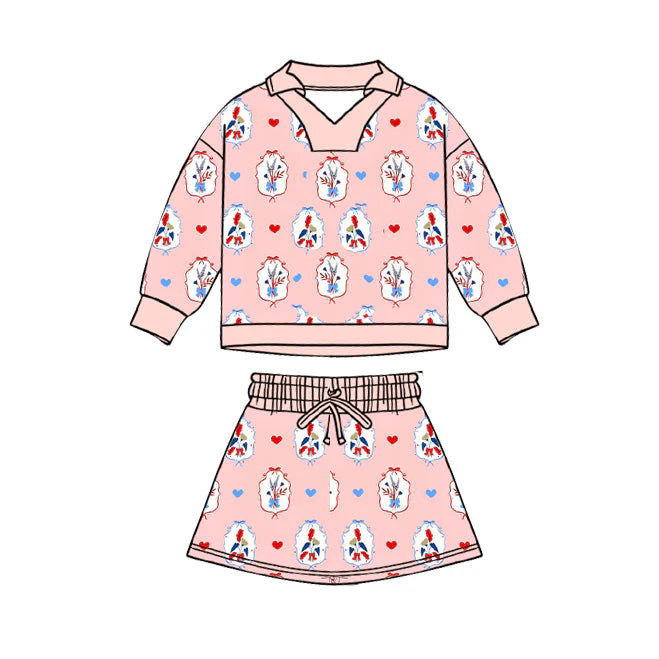 11.24 MOQ：5pcs GLD1537 pre-order baby girl clothes floral print toddler girl Valentine skirt outfit