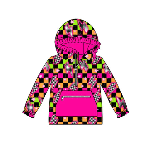 7.28 GT1117 Baby Girls Long Sleeves Lights Stars Plaid Pockets Zipper Hoodies Top Preorder