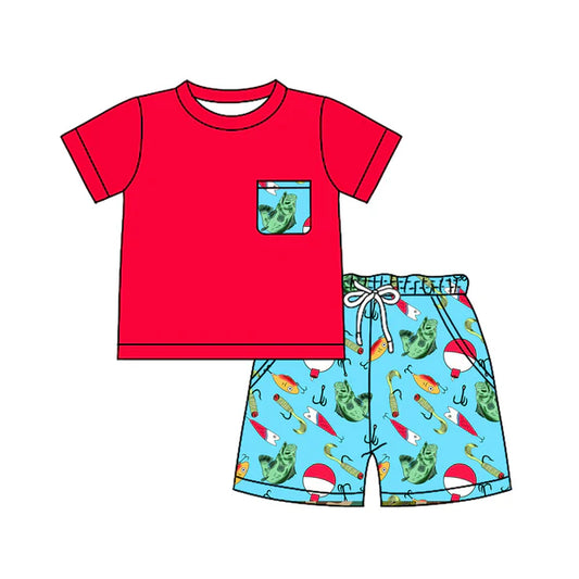 L-3.4 BSSO1289 Baby Boys Fishing Float Pocket Shirts Top Shorts Clothes Sets preorder