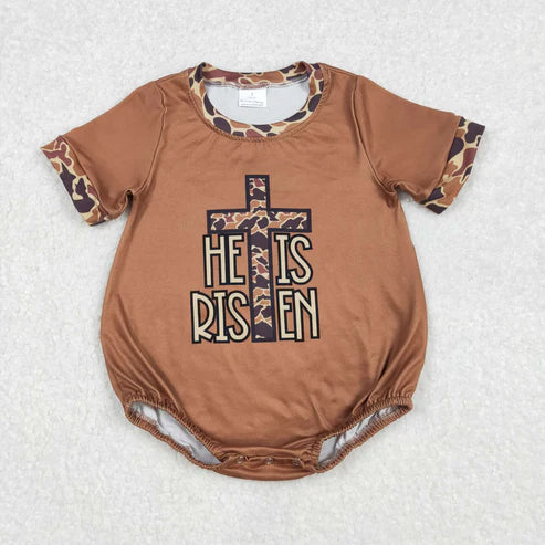 L-3.8 SR2374 Baby Infant Boys He Is Risen Cross Camo Romper