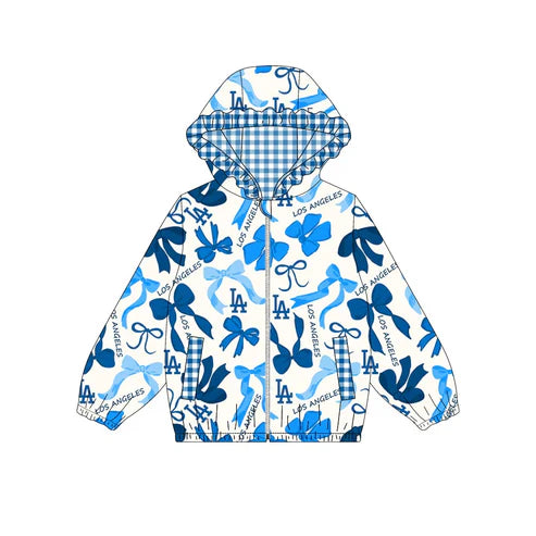 10.12 Custom Moq 8 Baby Girls Los Angeles Team Zipper Bows Hoodies Tops