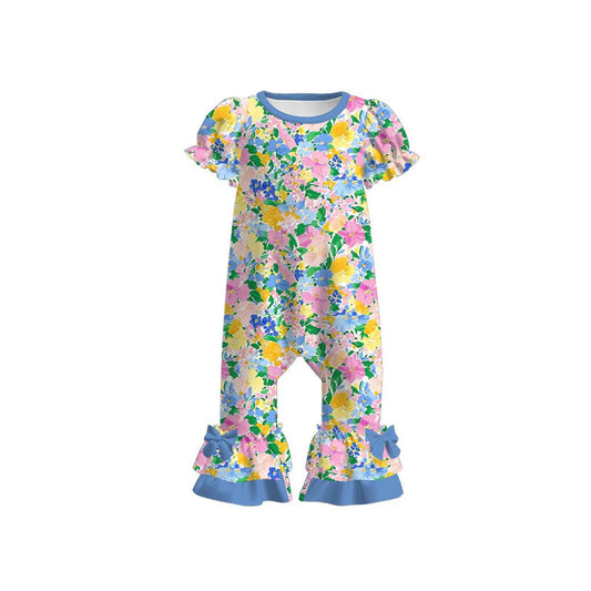 12.4 MOQ:5pcs SR3687 pre-order baby girl clothes floral print girl summer romper