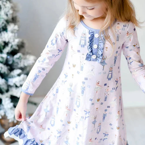 5.23 GLD0874 Baby Girls Christmas Blue Soldier Knee Length Dresses Preorder