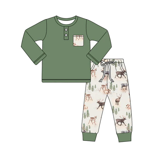 5.27 BLP0944 Baby Boys Hunting Deer Pocket Top Pants Clothes Sets Preorder