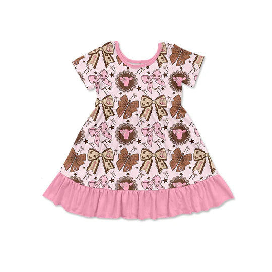 12.15 MOQ:5pcs GSD3384 pre-order toddler girl clothes bows print girl summer dress