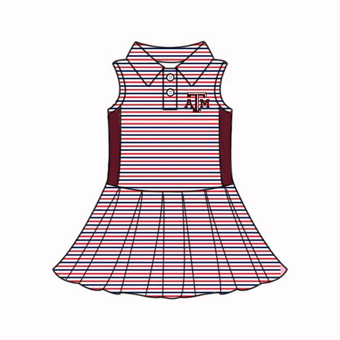 6.21 Custom Moq 3 Baby Girls Sleeveless Dark Red Stripe Button ATM Team Knee Length Dresses