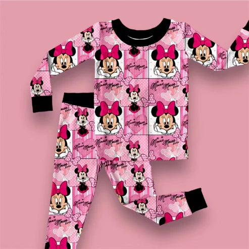 GLP2280 Baby Girls Mouse Pink Checkered Tops Pants Pajamas Clothes Sets Preorder