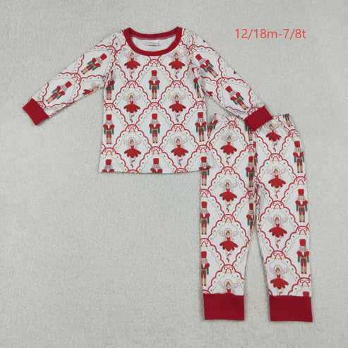 10.1 GLP2808 Baby Girls Red Bows Soldiers Plaid Top Pant Christmas Pajamas Set