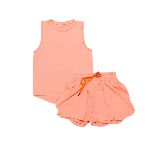 4.10  GSSO2502 Baby Girls Peach Sleeveless Top Skorts Sets Preorder