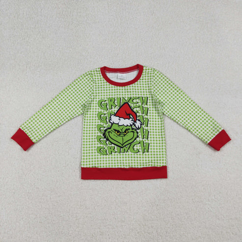 10.1  BT1321 Baby Boys Green Face Plaid Christmas Tee Shirts Top