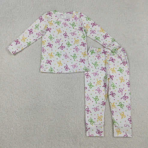 12.3 GLP2920 Baby Girls Mardigras Bows Polka Dots Top Pants Pajamas Set