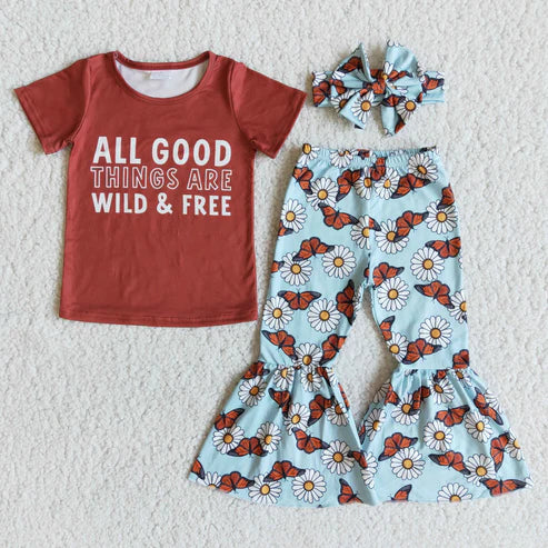 4.22 RTS NO MOQ E7-28 GOOD letter short-sleeved butterfly flared pants