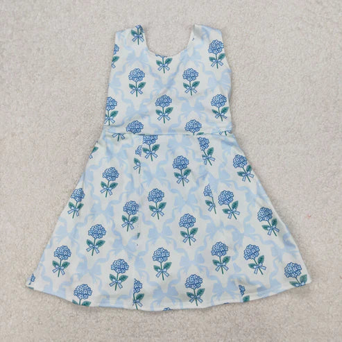 GSD1944 Baby Girls Blue Flowers Bows Athletic Dress