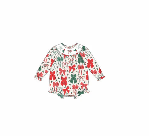 5.19 LR2217 Baby Girls Long Sleeves Red Green Bows Plaid Ruffle Rompers Preorder