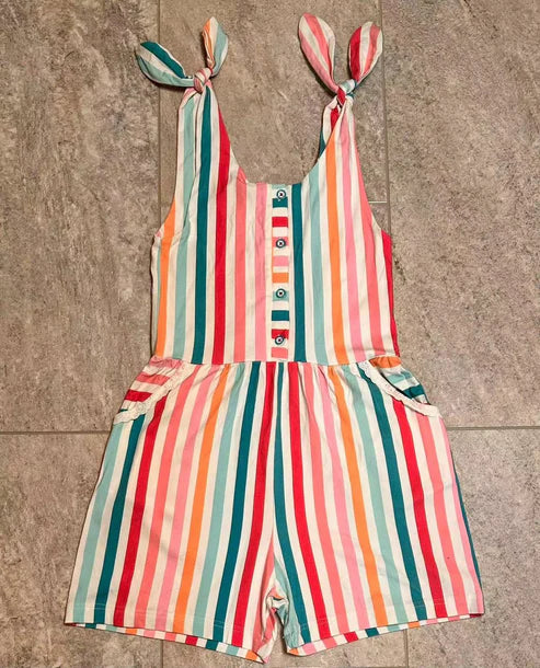 4.1 SR3000 Baby Girls Sleeveless Colorful Stripe Button Pockets Jumpsuits Preorder