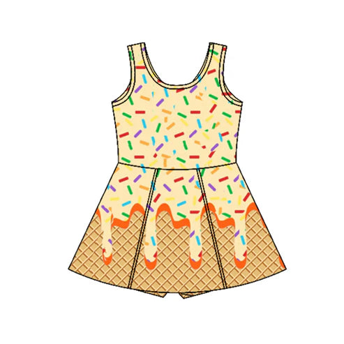 4.17  GSD2426 Baby Girls Yellow Orange Ice-cream Drip Yoga Skort Knee Length Dresses Preorder