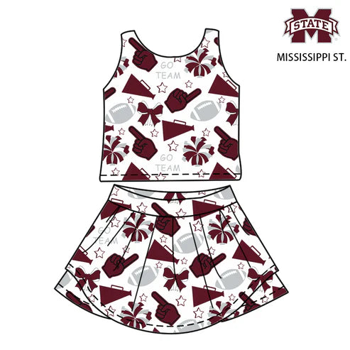 6.26 Custom Moq 3 Baby Girls Mississippi Team Sleeveless Top Skorts Sets