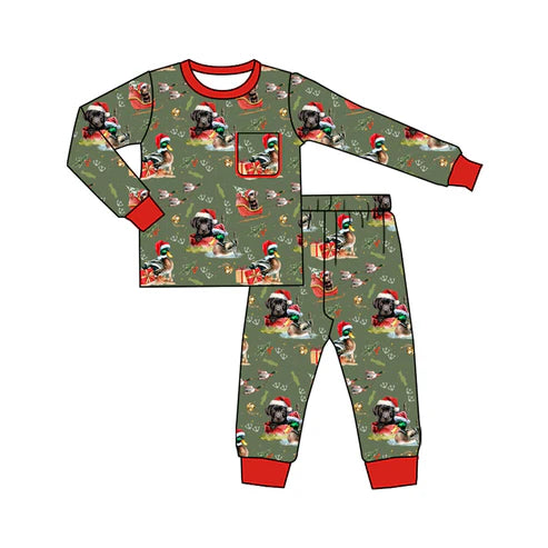 8.5 BLP1213 Baby Boys Dogs Ducks Plaid Top Pant Christmas Pajamas Set Preorder