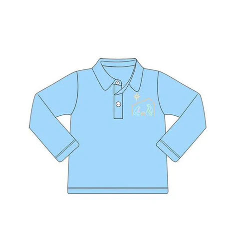 6.7 BT1259 Baby Boys Long Sleeves Blue Jesus Button Pullovers Top Preorder