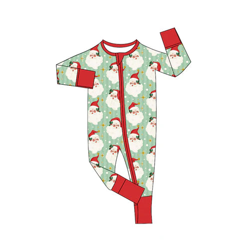 6.6 LR2278 Baby Girls Green Long Sleeves Santa Stars Pant Zipper Rompers Preorder