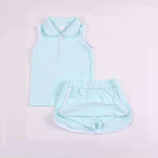 L-3.5 GSD1973 Baby Girls Green Aqua Pullover Top Sports Shorts Clothes Sets Preorder