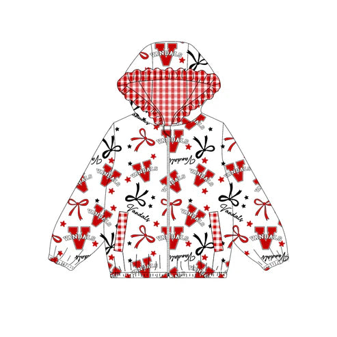 10.11 Custom Moq 8 Baby Girls Red Vandals Team Zipper Hoodies Tops