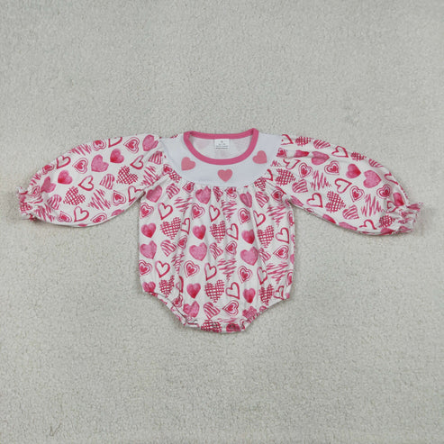 12.27 RTS NO MOQ(In Stock) Embroidered Valentine's Day Pink Heart White Long-Sleeve Jumpsuit
