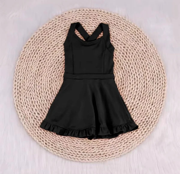 L-3.6 S0446 solid color black sportswear skirt swimsuit