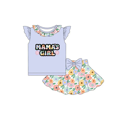 6.19  GSD2529 Baby Girls Lavender Flutter Sleeves Mama's Girl Top Flowers Skorts Set Preorder