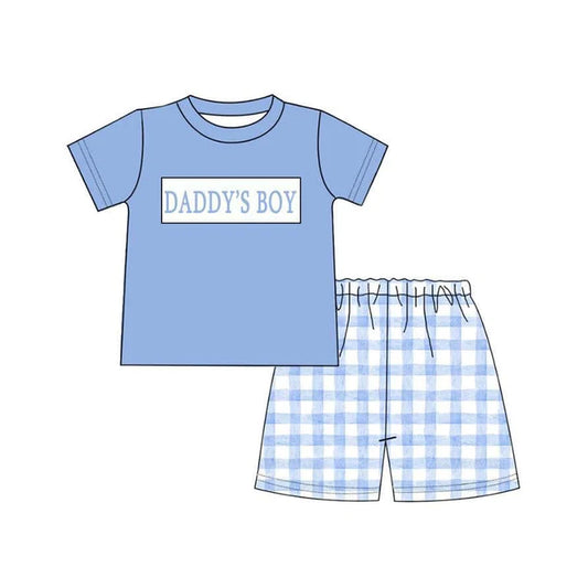 3.23 BSSO1433 Baby Boys Blue Short Sleeves DADDY'S BOY Top Plaid Short Set Preorder